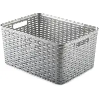 PlasticForte Opbergmand - Kastmand - rotan kunststof - zilver - 18 Liter - 29 x 39 x 20 cm - Opbergmanden