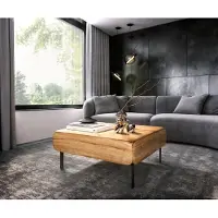 DELIFE Salontafel Shavani 90x90 cm acacia natuur 2 deuren L-poot metaal zwart