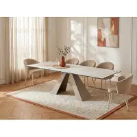 Vente-unique Verlengbare eettafel 6 tot 10 plaatsen van keramiek en metaal - Wit en beige marmerect - LOZIPA - van Pascal Morabito