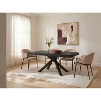 Vente-unique Uitschuifbare eettafel 6 tot 10 plaatsen van mdf en metaal - Zwart - CATONAV
