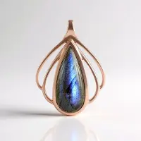 Cavill - Blauwe Minary Labradoriet Hanger 6,75 ct - 925 Sterling Zilver Roségoud Verguld - Druppelvorm Cabochon - Elegante Labradoriet Sieraden Dames