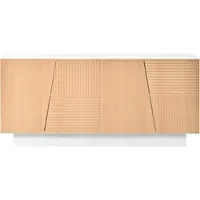 OKWISH Dressoir – Geometrische Rillenstructuur – 160 x 40,5 x 72 cm – 4 Deuren – 2 Opbergruimtes Met Verstelbare Planken – MDF En PB Wit Naturel