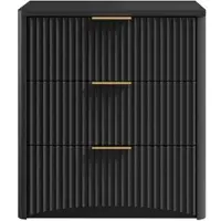 STILVORA Nachtkastje 58x38x64 cm – Drie Lades Met Zachte, Stille Geleiders – Geribbeld Design Met Gouden Grepen – Veilig Afgerond – MDF – Zonder Matras – Zwart