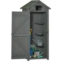 OKWISH Gartenschrank Duurzaam – 77 X 54,2 X 179 Cm – Hout – Grijs – Tuinopslag Voor Gereedschap – Met Verwijderbare Hoekplanken