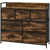 OKWISH Ladekast - 7 Stoffen Lades - Met Anti Kantelbeveiliging - Voor Woonkamer Slaapkamer Hal - Polyester Bruin - 98 X 29 X 85 Cm