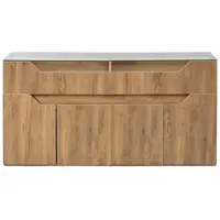 MODFU - Dressoir - 2 Laden En Deuren - Gehard Glazen Blad - Modern - Woonkamer Of Eetkamer - MDF - Naturel - 140 X 40 X 70 Cm