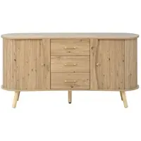 MODFU - Dressoir - Geribbelde Schuifdeuren En Drie Laden - Scandinavisch - Woonkamer Of Hal - MDF - Naturel - 150 x 36,5 x 75 cm