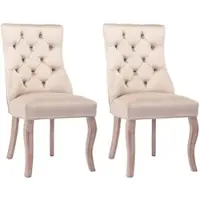 OKWISH Eetkamerstoel Set Van 2 - Fluwelen Bekleding Met Knopstiksel - Hoge Rugleuning Voor Keuken En Woonkamer - Beige - 97×51×47 cm