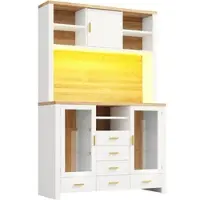 STILVORA Buffetkast - Met Led Licht En Veel Opbergruimte - Voor Keuken En Eetkamer - MDF; Glas - Wit; Houtlook - 120x40x188 Cm
