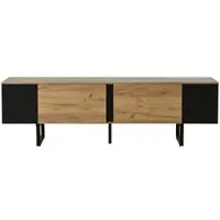 STILVORA Tv Meubel - Ruim Lowboard Met 2 Deuren En Open Vakken - Voor Woonkamer En Hal - Spaanplaat - Natuurlijk;Zwart - 180x40x55 Cm