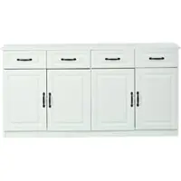 MODFU - Sideboard - 4 Laden En 4 Deuren - Geribbeld Design - Modern - Voor Woonkamer Of Keuken - MDF - Wit - 160 x 35 x 80 cm
