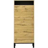 OKWISH Schoenenkast - Smal Hoog Model - 3 Kleppen En Open Vakken - Voor Hal En Entree - MDF Naturel - 63×24×147 Cm