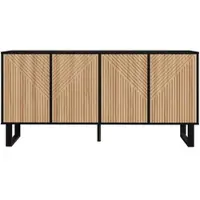 OKWISH Dressoir – Modern – Meerdere Deuren – Zonder LED – Minimalistisch Met 3D-Deuren En Veel Opbergruimte – MDF;Spaanplaat Zwart+Lichtbruin – 160x38x75 cm
