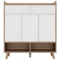 STILVORA Schoenenkast - Met 3 Deuren, 2 Laden En Open Vakken - Voor Hal En Entree - MDF En Spaanplaat - 90x35x100 Cm
