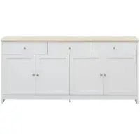MODFU - Sideboard - 3 Laden En 4 Deuren - Landelijke Stijl - Woonkamer - MDF - Wit En Houtkleur - 160 X 37 X 75 Cm