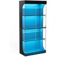 OKWISH Vitrinekast – 4 Niveaus Met Ledverlichting En Oplaadpunt – Voor Woonkamer En Slaapkamer – Glas Zwart – 80x35x165 cm
