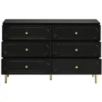 OKWISH Dressoir – Sideboard Met 6 Lades – 120×40×75 cm – Opbergruimte Voor Woonkamer Slaapkamer Hal – MDF Zwart