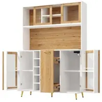 MODFU - Buffetkast - LED Verlichting - Keuken - MDF - Wit Houtlook - 120x40x180 Cm