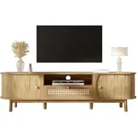 MODFU - TV-Meubel - Met Schuifdeur En Laden - Landelijke Stijl - Voor Woonkamer - MDF - Naturel - 165 X 37 X 46 Cm