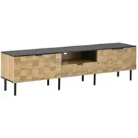MODFU - Tv-Meubel - Mozaïekdeuren - Open Vak En Lade - Voor Woonkamer - Spaanplaat En Metalen Poten - Naturel En Zwart - 170 X 35 X 44,5 Cm