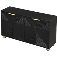 STILVORA Dressoir - Vier Deuren Met Gegraveerd Reliëf En Verstelbare Planken - Voor Woonkamer Eetkamer En Hal - MDF - 120x35x71,5 Cm - Zwart