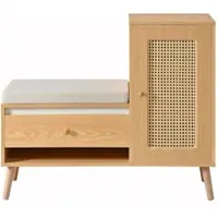 STILVORA Schoenenkast - Rotanlook Met Zitkussen En Opbergruimte - Voor Hal En Entree - MDF En Spaanplaat - Natuurlijk - 95,5x35x80,5 Cm
