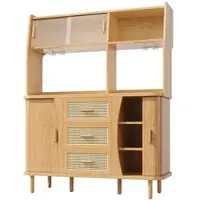 STILVORA Buffetkast - Met Glazen Schuifdeuren En 3 Laden - Voor Keuken En Eetkamer - MDF En Metaal - 140x40,5x174,5 Cm