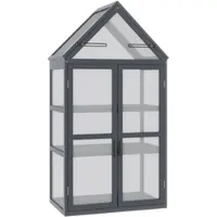 MODFU - Mini Kweekkas Met 3 Legplanken - Opklapbaar Dak Met Dubbele Deuren - Houten Frame - Grijs - 70,5 X 42 X 132 Cm