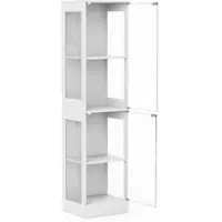 OKWISH Vitrinekast – Met Glazen Deuren En Ledverlichting – Voor Woonkamer En Slaapkamer – MDF Wit – 40x35x165 cm