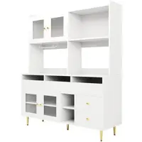OKWISH Dressoir – Modern Minimalistisch – Changhong Glazen Deuren – Met Wijnrek En Open Vakindeling – 145×39×171 cm – MDF Wit Metalen Grepen