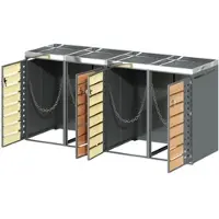 OKWISH Mülltonnenberging Met Plantenbak - 4 Vakken Met Slot - Tuin En Oprit - Staal Grijs En Houtlook