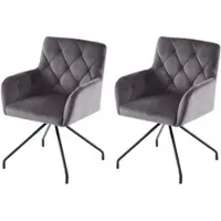 STILVORA Eetkamerstoel - Modern Lounge Stoel - Set van 2 - Ergonomisch met Gepolsterde Armleuning - Voor Eetkamer en Slaapkamer - Donkergrijs