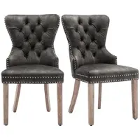 STILVORA Eetkamerstoel Set Van 2 - Fluwelen Bekleding Met Nagelkoppen En Trekring - Verstelbare Poten Massief Hout - Grijs - 53×46,5×95 Cm