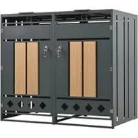 OKWISH Afvalcontainer Ombouw Met Hydraulische Klapdeksel Voor Tuin En Oprit Met 2 Vakken Afsluitbaar Staal Grijs Houtlook