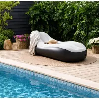 Froyak Luxe Opblaasbare Loungestoel – Comfortabele Relaxstoel voor Binnen & Buiten – 187 x 83 x 57 cm – Modern Design in Zwart/Grijs