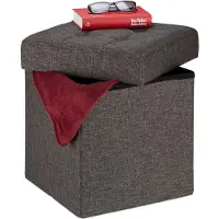 Relaxdays poef met opbergruimte - opvouwbaar - zacht - stof - opbergpoef - 41 x 38 x 38 cm - bruin