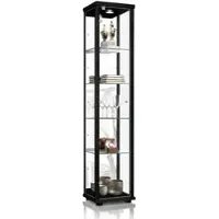 K-Möbel Vitrinekast met glas staand met 1 deur, 4 in hoogte verstelbare glasplanken, spiegel & slot - Vitrinekast met led verlichting - 176x37x33 cm - Zwart