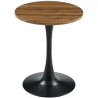 MODFU Ronde Bijzettafel - Thermogevormd Blad En Centrale Voet - Retro - Woonkamer - MDF En Metaal - Zwart En Walnootkleurig