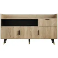 MODFU Opbergkast 160x35x82 cm van bewerkt hout, met deuren en lade, naturel