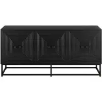 OKWISH Dressoir – 3 Dubbele Deuren – Modern Minimalistisch Met Ruime Opbergruimte – Matt Zwart Met Reliefstructuur – Spaanplaat – 160x38x75,5 cm