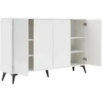 OKWISH Dressoir – Sideboard Met 4 Deuren – 160x35x100 cm – Verstelbare Planken En Ruime Opbergruimte – Wit Met Metalen Poten
