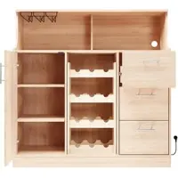 STILVORA Dressoir - Met Led, Stopcontact En Wijnrek - Opbergkast Voor Keuken En Thuisbar - MDF - 120x40x121 Cm - Natuurlijk;Wit