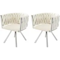 OKWISH Eetkamerstoel – 360° Draaibare Stoel – Set van 2 – Fluweel – Beige – Metalen 4-Poot Frame – Hoog Dichtheid Schuim en Ergonomische Rugleuning