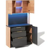 OKWISH Keukenkast Hoogkast - Met Ledverlichting En Stopcontact - Voor Keuken Woonkamer Appartement - MDF Neutraal - 100×40×180 Cm