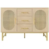 STILVORA Dressoir - Rattanlook Met 3 Laden En 2 Deuren - Verstelbare Planken En Kantelbeveiliging Voor Woonkamer - Spaanplaat - 120x40x74 Cm - Lichtbruin