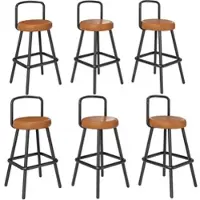 STILVORA Barkruk 37 x 37 x 90,5 cm - Set Van 6 Met Ergonomische Rugleuning En Voetsteun - Voor Keuken En Eetkamer - Bruin