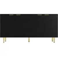 OKWISH Dressoir Met 4 Deuren - Verstelbare Legplanken - Woonkamer Eetkamer Slaapkamer - MDF Spaanplaat Zwart - 160×40×80 Cm