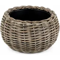 WDMT Bolvormige drypot rotan plantenmand – Ø 29 x 19 cm – waterdichte binnenpot –