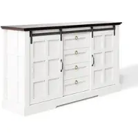 OKWISH Dressoir Met Schuifdeuren En 4 Lades Voor Keuken Eetkamer Woonkamer MDF Wit 150×40×85 Cm Met Verstelbare Planken
