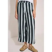 Cecil Dames Broek met High Waist en Wide Leg pijpen met strepen - Groen - L